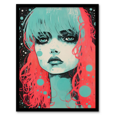 Artery8 Framed Wall Art Emo Daydreams Crimson And Mint Modern Artwork Anime Painting12X16 Inch