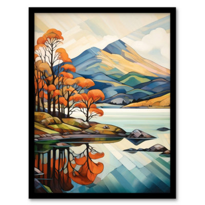 B&Q -  Framed Wall Art In The Shadow Of Ben Lomond Loch Reflections Autumn Scotland Artwork Painting12X16 Inch