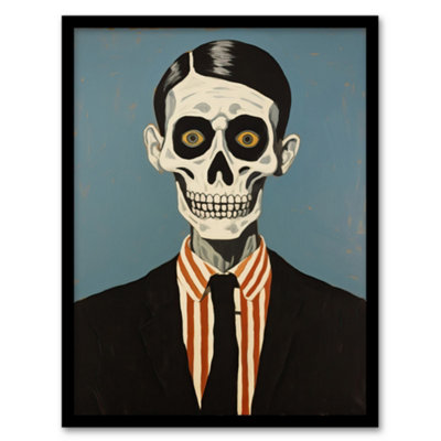 B&Q -  Framed Wall Art Looking Sharp By Ryan Ramirez Smart Skeleton Bones Portrait Passport Picture Halloween12X16 Inch