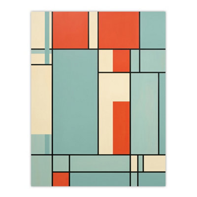 Artery8 Unframed Wall Art Piet Mondrian Inspired Teal And Coral Abstract Geometry12X16 Inch from B&Q