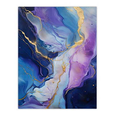 Artery8 Unframed Wall Art Purple Gold Blue Fluid Stone Crystal Abstract Artwork Painting12X16 Inch from B&Q