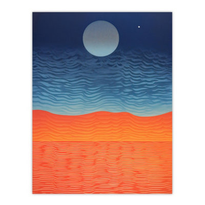Artery8 Unframed Wall Art Sahara Moonrise Coral Orange On Blue Serene Landscape12X16 Inch from B&Q