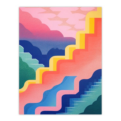 Artery8 Unframed Wall Art Stairway To Heaven Colourful Abstract Risograph Screen12X16 Inch from B&Q