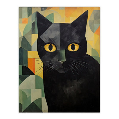 B&Q -  Unframed Wall Art My Name Is Geoff By Alex Robins Black Cat Art Deco Geometric12X16 Inch
