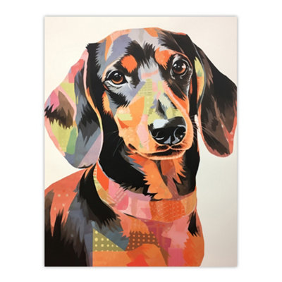 Artery8 Unframed Wall Art Patchwork Pastel Dachshund Collage Artwork Papercraft12X16 Inch from B&Q