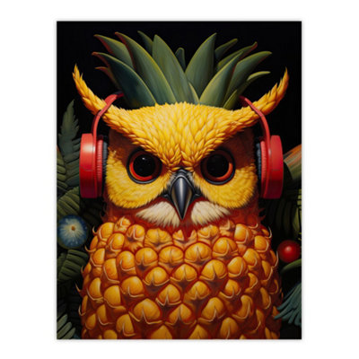 Artery8 Unframed Wall Art Pineapple Owl Bold Vibrant Rich Red Gold And Green Artwork Kitchen Retro Interior Design12X16 Inch