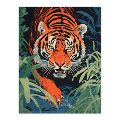 Artery8 Unframed Wall Art Jungle Tiger Prowling Stalking Pouncing Animal Nature Artwork Painting12X16 Inch from B&Q
