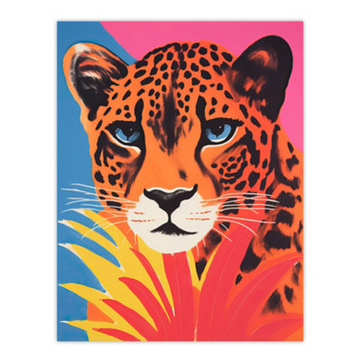 Artery8 Unframed Wall Art Cheetah And Pineapple Modern Screen Risograph Blue Pink Orange Artwork Painting12X16 Inch from B&Q