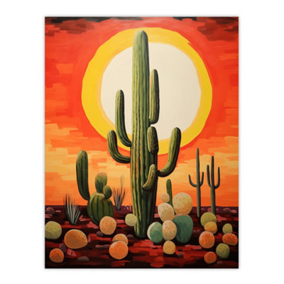 Artery8 Unframed Wall Art Desert Cactus At Noon Artwork Painting White Hot Sun Red Yellow South America La Guajira12X16 Inch from B&Q