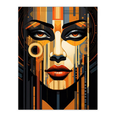 Artery8 Unframed Wall Art Gold Art Deco Futuristic Abstract Bold Striking Artwork Woman Face Metropolis Painting12X16 Inch from B&Q