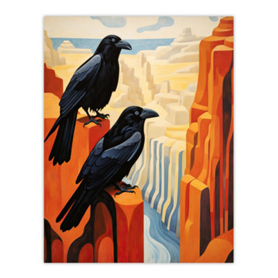 Artery8 Unframed Wall Art Grand Canyon Crows Birds Abstract Minimalist Landscape Artwork Painting12X16 Inch from B&Q