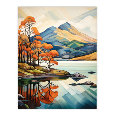 B&Q -  Unframed Wall Art In The Shadow Of Ben Lomond Loch Reflections Autumn Scotland Artwork Painting12X16 Inch
