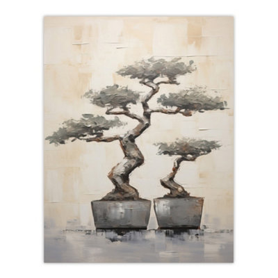 Artery8 Unframed Wall Art Japan Bonsai Trees Painting Neutral Grey Tone Textured12X16 Inch from B&Q