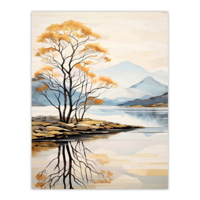 B&Q -  Unframed Wall Art Loch Lomond Reflections Scotland Ben Lomond Calm Artwork Painting12X16 Inch