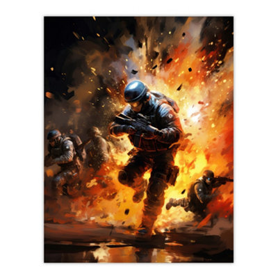 Artery8 Unframed Wall Art Military Operation Army Scene Action Artwork Painting12X16 Inch from B&Q