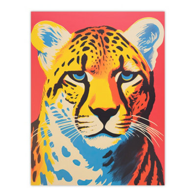 Artery8 Unframed Wall Art Modern Cheetah Duotone Coral Yellow Orange Bright Risograph Artwork Painting12X16 Inch from B&Q