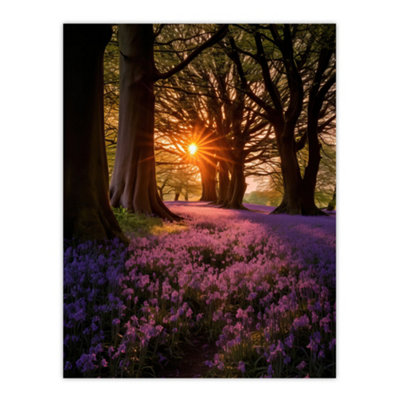 Artery8 Unframed Wall Art Purple Bluebell Woods At Dawn Sunrise Peaceful Elegant Artwork12X16 Inch from B&Q