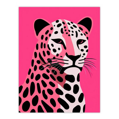 Artery8 Unframed Wall Art Stylized Pink Black Leopard Bold Vibrant Risograph Screenprint Artwork Painting12X16 Inch from B&Q