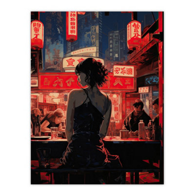 Artery8 Unframed Wall Art Ukiyo Cyberpunk Jazz Bar Film Noir Neon Anime Artwork Painting12X16 Inch from B&Q