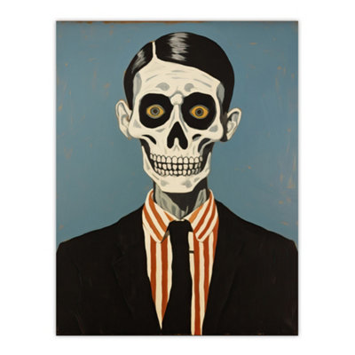 B&Q -  Unframed Wall Art Looking Sharp By Ryan Ramirez Smart Skeleton Bones Portrait Passport Picture Halloween12X16 Inch