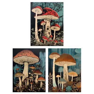 Artery8 Wall Art Print Set Of 3 Cep Mushrooms Fungi Paintings Forest Floor Earthy Calming Tones Botanical Aesthetic from B&Q