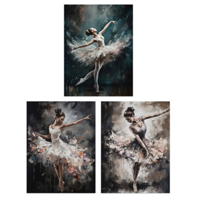 Artery8 Wall Art Print Set Of 3 Ballet Dancers Oil Paintings Graceful Ballerinas Dancing Poses Living Room Poster Pack from B&Q