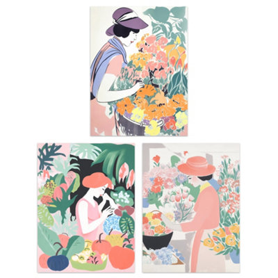 B&Q -  Wall Art Print Set Of 3 Danish Pastel Aesthetic Flower Market Floral Calming Pink