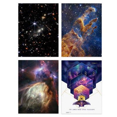 B&Q -  Wall Art Print Set Of 4 Nasa James Webb Telescope Images Deep Field Stars Rho Ophiuchi Clouds Pillars Of Creation