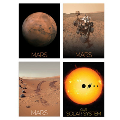 B&Q -  Wall Art Print Set Of 4 Nasa Our Solar System The Sun And Mars Images Curiosity Rover Red Planet Surface Exploration