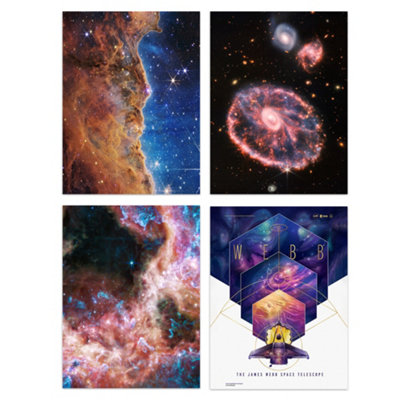Artery8 Wall Art Print Set Of 4 Nasa James Webb Telescope Images Cosmic Cliffs Carina Nebula Cartwheel Galaxy Cosmic Tarantula from B&Q