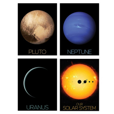 B&Q -  Wall Art Print Set Of 4 Nasa Our Solar System Sun Planets Uranus Neptune Dwarf Pluto Voyager 2 And New Horizons Images