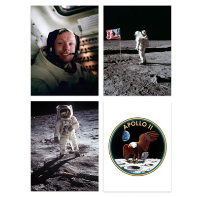 Artery8 Wall Art Print Set Of 4 Nasa Space Apollo 11 Mission Emblem Moon Landing Astronaut Neil Armstrong Buzz Aldrin from B&Q
