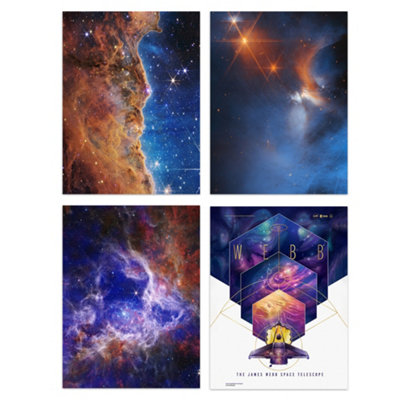 Artery8 Wall Art Print Set Of 4 Nasa James Webb Telescope Images Cosmic Cliffs Carina Nebula Stellar Lifecycle 30 Doradus Stars from B&Q