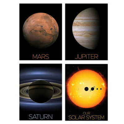 Artery8 Wall Art Print Set Of 4 Nasa Our Solar System The Sun And Planets Size Comparison Mars Jupiter Saturn Images from B&Q