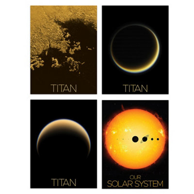 Artery8 Wall Art Print Set Of 4 Nasa Our Solar System The Sun And Saturn's Moon Titan Images Ligeia Mare Lake Crescent Moon from B&Q