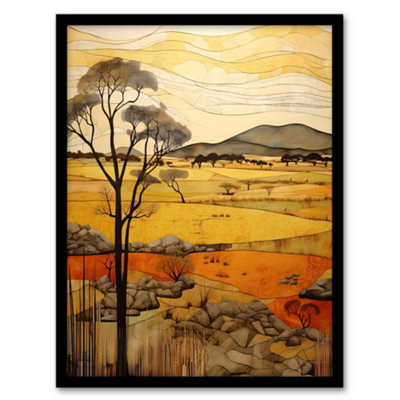 Artery8 African Savannah Artwork Yellow Orange Ochre Tropical Grassland In Summer Wall Art PrintA4 Size from B&Q