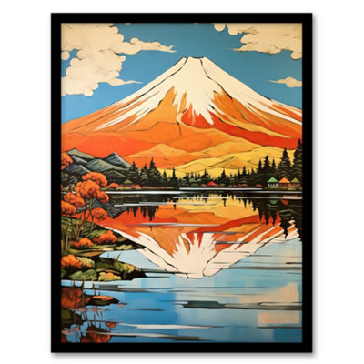 Artery8 Mount Fuji Reflecting In Lake Kawaguchi Waters Oil Painting Japan Sacred Volcano Mountain Wall Art PrintA4 Size from B&Q
