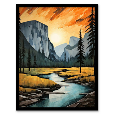 Artery8 Yosemite National Park Vibrant Artwork Sunset Over El Capitan Wall Art PrintA4 Size from B&Q