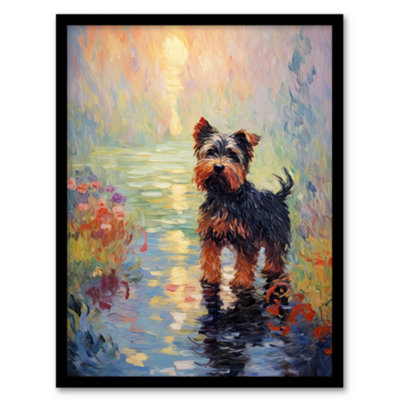 Artery8 Yorkshire Terrier Claude Monet Style Dog Oil Painting Sunrise Walk By Lake Wall Art PrintA4 Size from B&Q