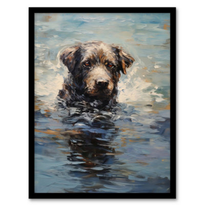Artery8 Labrador Retriever Swimming Claude Monet Style Dog Oil Painting Wall Art PrintA4 Size from B&Q