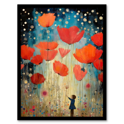Artery8 Poppy Dreams Oil Painting Kids Bedroom Child In Wildflower Meadow Of Giant Poppies Wall Art PrintA4 Size from B&Q