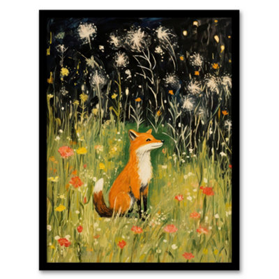 Artery8 Fox In Wildflower Meadow Acrylic Painting Spring Evening Among Flowers Wall Art PrintA4 Size from B&Q