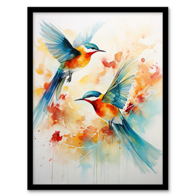 Artery8 Aerial Ballet Watercolour Artwork Bright Bold Birds In Flight Wall Art PrintA4 Size from B&Q