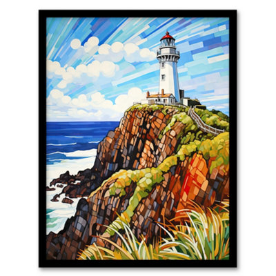 Artery8 Cape Byron Australia Vibrant Artwork Iconic Lighthouse Atop Cliffs Coastal Landscape Wall Art PrintA4 Size from B&Q