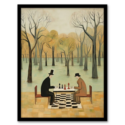 Artery8 Chess In The Park Whimsical Chess Game Pastel Colour Wall Art PrintA4 Size from B&Q
