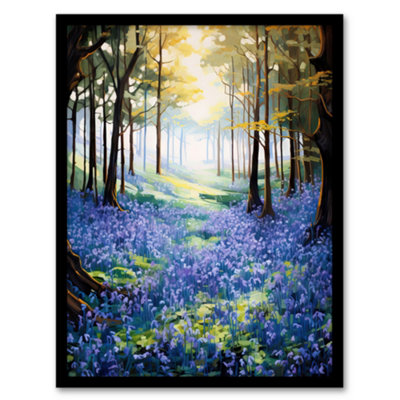 Artery8 Bluebell Wood Spring Flower Woodland Scene Oil Painting Forest Landscape Wall Art PrintA4 Size from B&Q