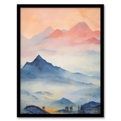 Artery8 The Blue Misty Hills Of Home Sunset Landscape Watercolour Mist Wall Art PrintA4 Size from B&Q