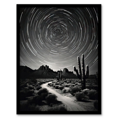 Artery8 Moon And Star Time Lapse Trails Stars Tracing Their Journey Across The Sky Desert Cactus Wall Art PrintA4 Size from B&Q