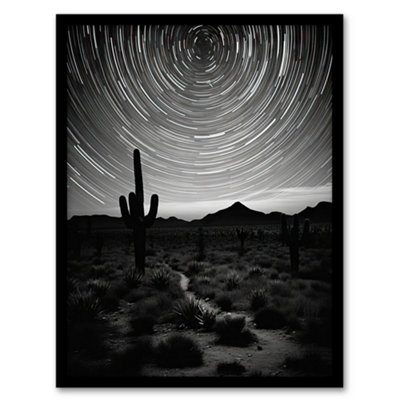 Artery8 Time Lapse Night Sky Star Trails Across The Night Sky Black White Desert Cactus Wall Art PrintA4 Size from B&Q