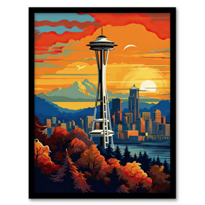 Artery8 Seattle Washington The Space Needle Funky Modern Painting Wall Art PrintA4 Size from B&Q